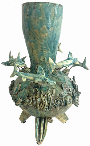 Bill Hayes nz ceramic art, Hammerhead Shark Vessel, pottery