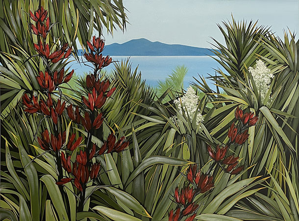 Kirsty Nixon nz landscape artist, Rangitoto view, Acrylic on Canvas, collectible