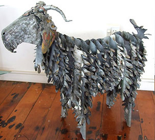 corrugated iron baby angora goat, metal goat garden sculpture