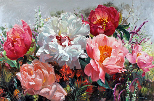 Zoe Feng still life and flower artist, roses, oil painter