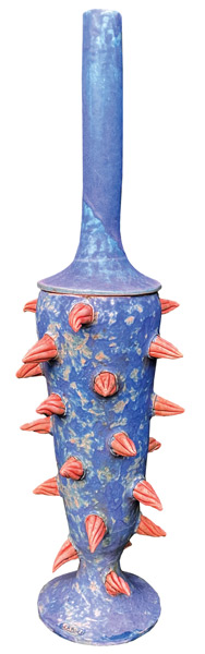 Bill Hayes nz ceramic sculptor, tall blue vessel
