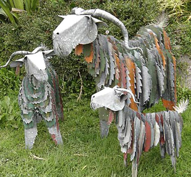 corrugated iron art goats